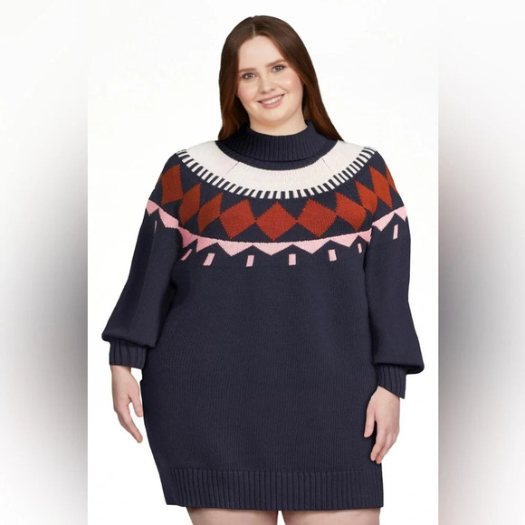 Free Assembly Fairisle Swetaer Dress. Navy/Cream. XXL - Picture 9 of 9